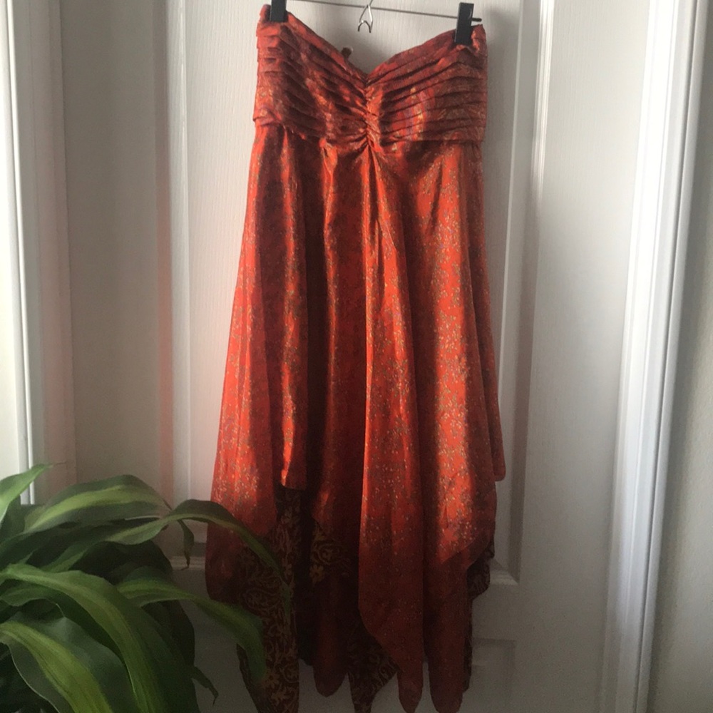 Orange floral sari silk dress